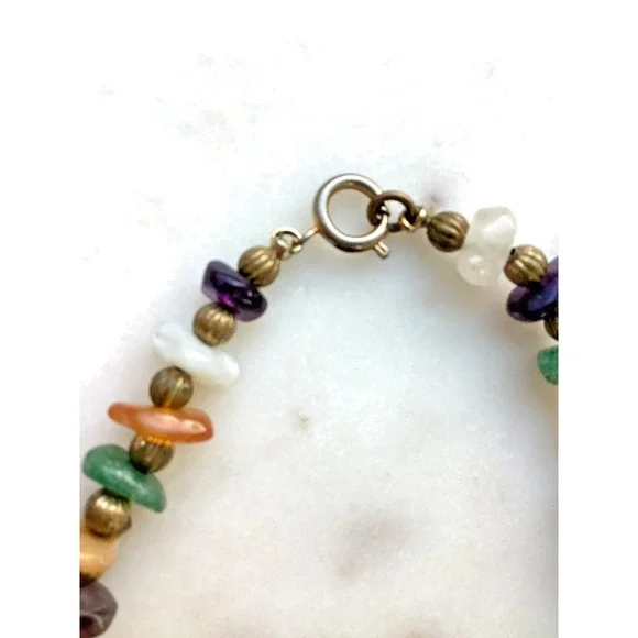 Vintage Beggars Bead Necklace Polished Multicolor Natural Stones  - 18 Inch - Picture 6 of 8